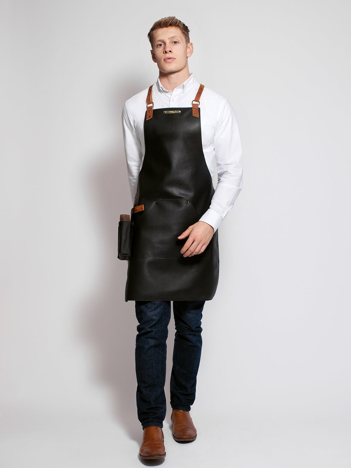 Leather Apron Cross Strap Deluxe Black by Professional -  ChefsCotton